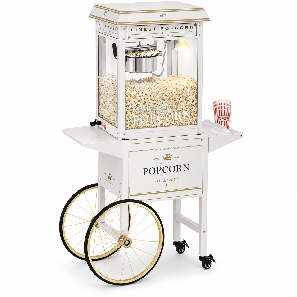 popcornkar wit en goud 165cm Popcornkar de luxe wit en goud inclusief 100 porties 165cm - Afbeelding 1